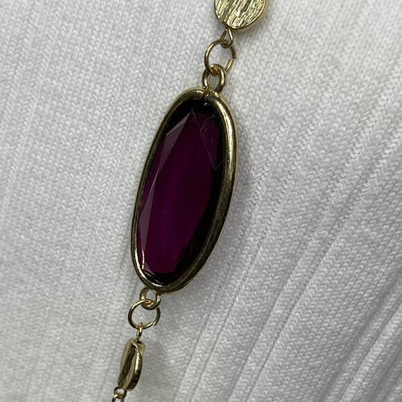 Chico's long necklace gold tone signed jewelry costume purple jewels faceted - Picture 6 of 14